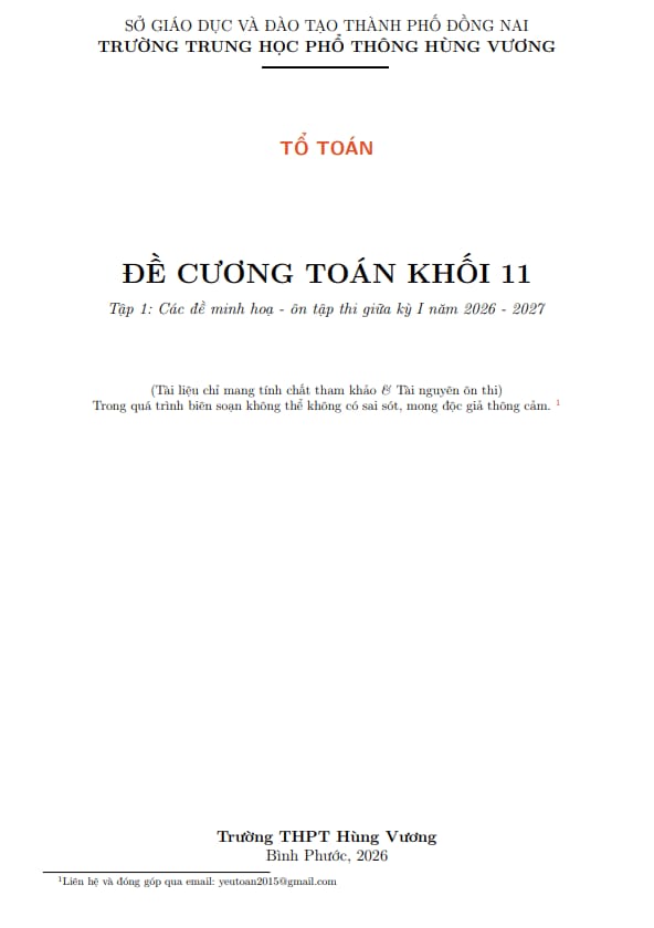 đề minh họa gk1 toán 11 năm 2026 – 2027 trường thpt hùng vương – đồng nai