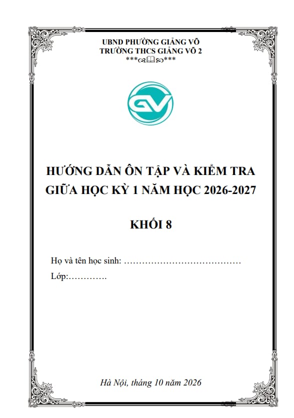 ôn tập giữa học kỳ 1 toán 8 năm 2026 – 2027 trường thcs giảng võ 2 – hà nội